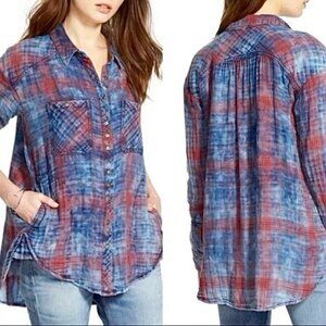 Free People Faded Double Dip Plaid Shirt